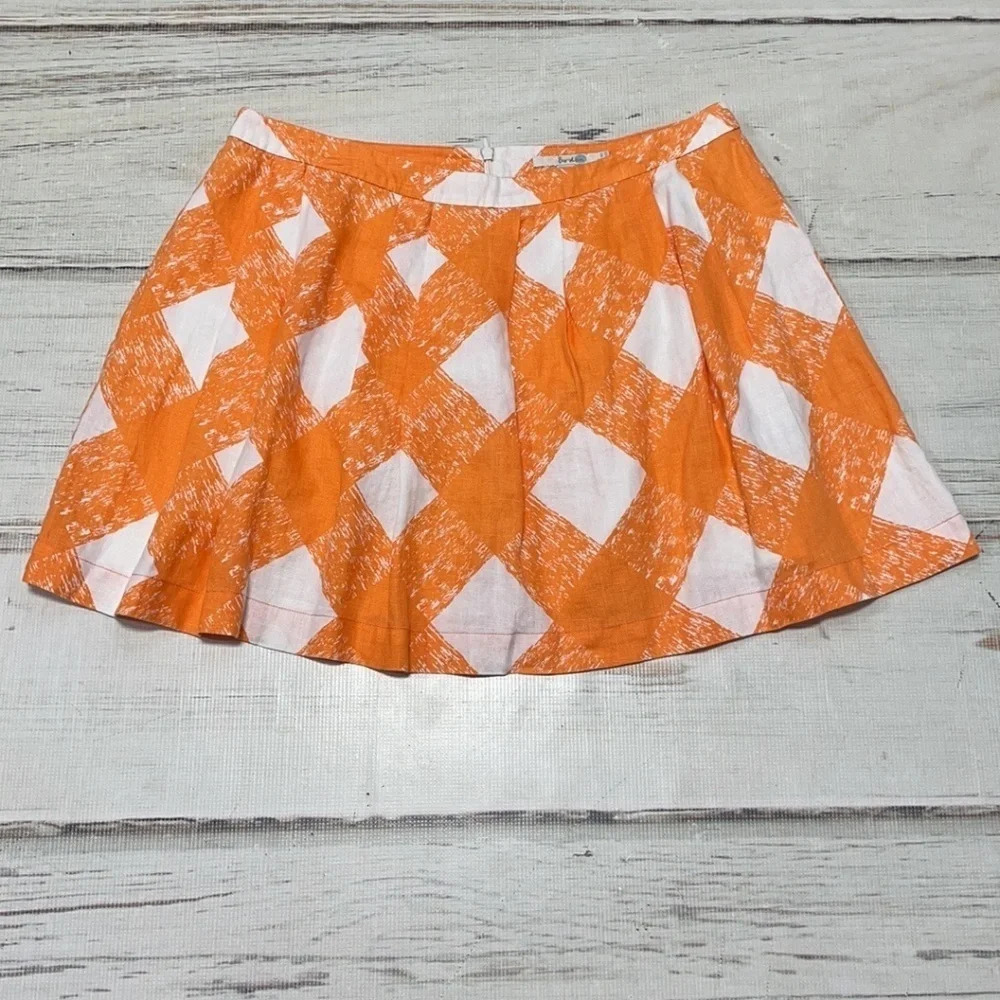 Boden Skirt Orange White Plaid A-Line Pleated Cotton 12